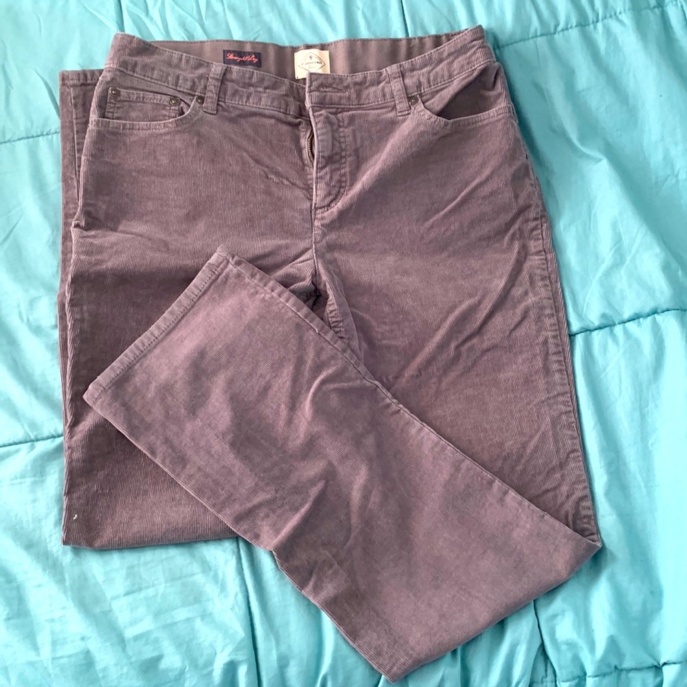 Grey corduroy pants.